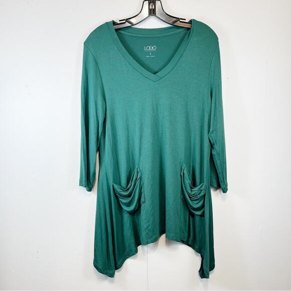 LOGO Lori Goldstein Emerald Sharkbite Pocket Tunic Size Woman's Small - Picture 1 of 5